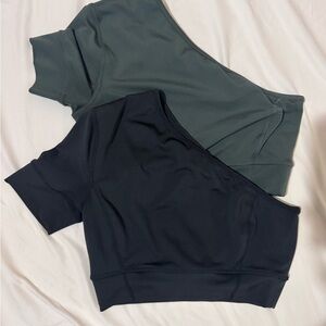 BUNDLE Zella One-Shoulder Crop Active Tops in Black & Dark Green